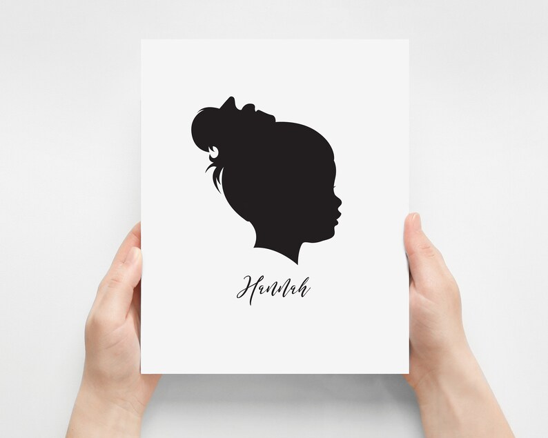 custom silhouette portrait, custom christmas gift for mom, black and white silhouette print, grandparents gift, family keepsake art print image 8