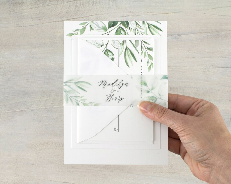 greenery wedding invitations, simple greenery, watercolor boho wedding invitation, woodland, neutral wedding invitation, printed invitations image 8