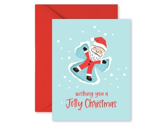 Silly Santa snow angel Christmas card, Jolly Holiday Wishes Card, Cute holiday card for kids, folded card with envelope