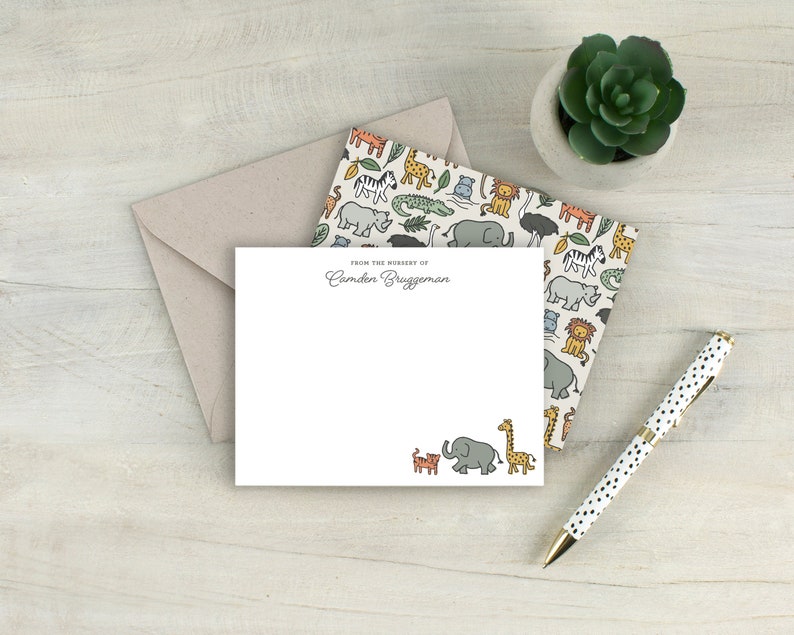 safari animal notecards, nursery notecard set, newborn stationery, baby shower thank you, new baby gift, personalized new mom gift image 4