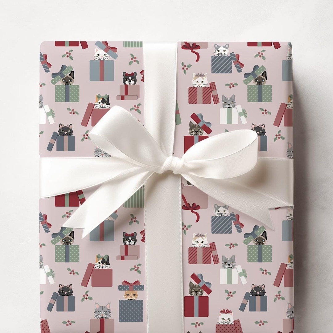 Cats in Boxes Wrapping Paper Sheets, Kitty Presents Holiday Gift Wrap ...