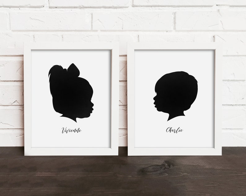 custom silhouette portrait, custom christmas gift for mom, black and white silhouette print, grandparents gift, family keepsake art print image 3