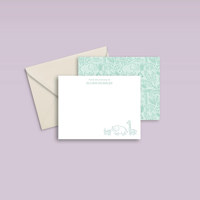 Tarjetas planas personalizadas con animales de safari y sobres, juego de tarjetas de agradecimiento para baby shower. imagen 6