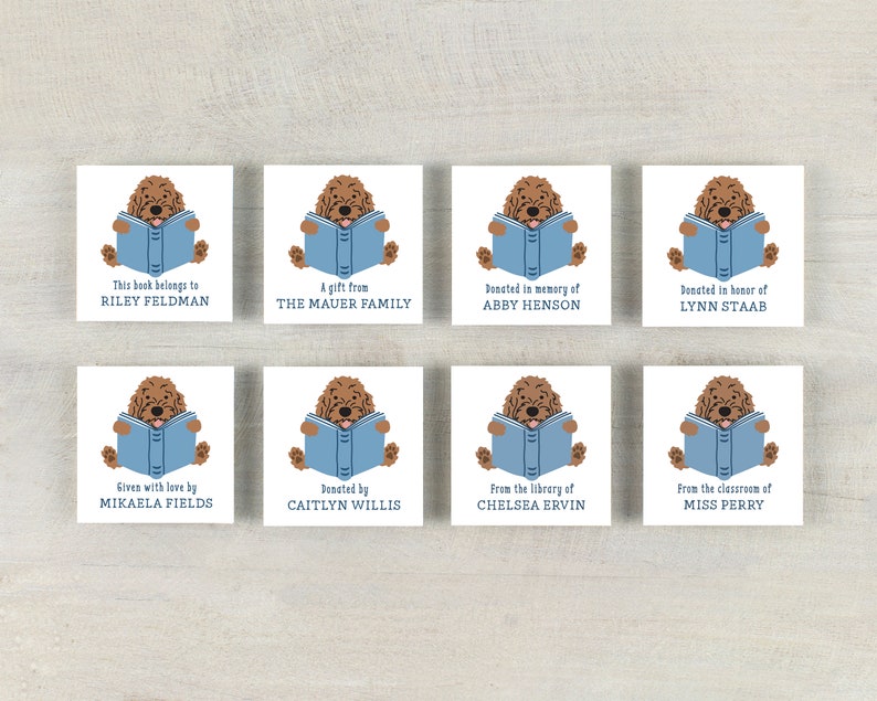 personalized bookplate stickers with doodle dog, 2 inch childrens bookplates with dog, cute kids book label stickers, gift for doodle owner image 7