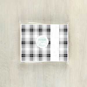 Personalized plaid notecard set, monogram stationery, mens custom stationery, black and white plaid stationery image 7