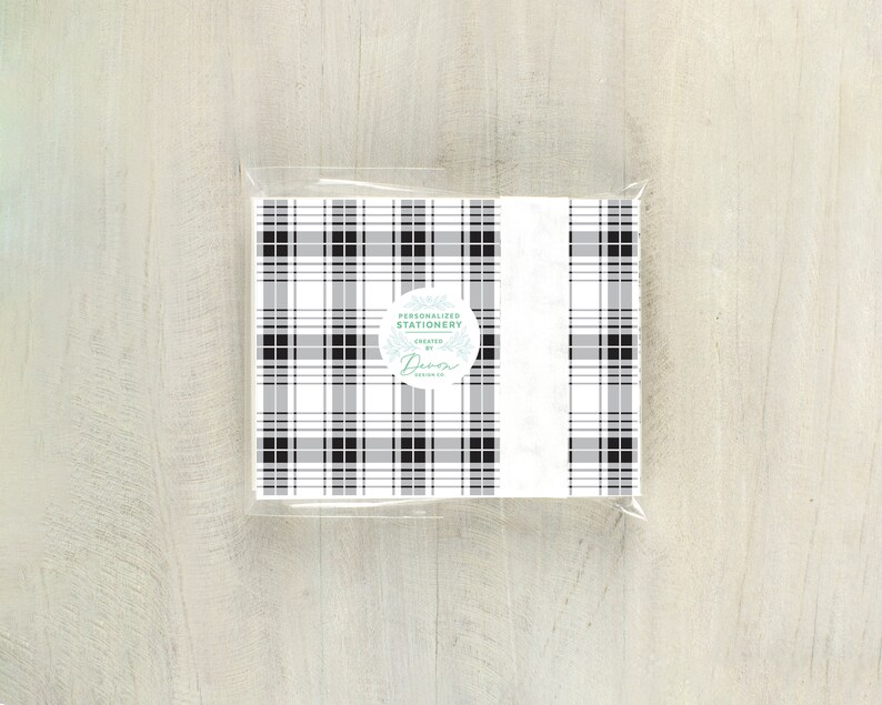 Personalized plaid notecard set, monogram stationery, mens custom stationery, black and white plaid stationery image 7