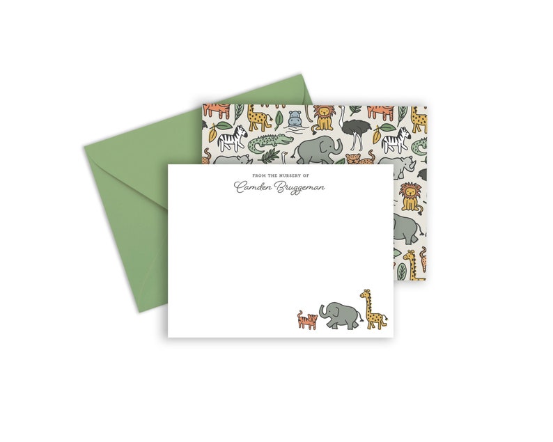 safari animal notecards, nursery notecard set, newborn stationery, baby shower thank you, new baby gift, personalized new mom gift image 1