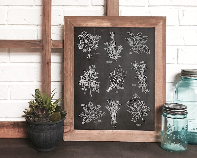 Kitchen Herb Wall Art Print Botanical Kitchen Art Chalkboard Etsy