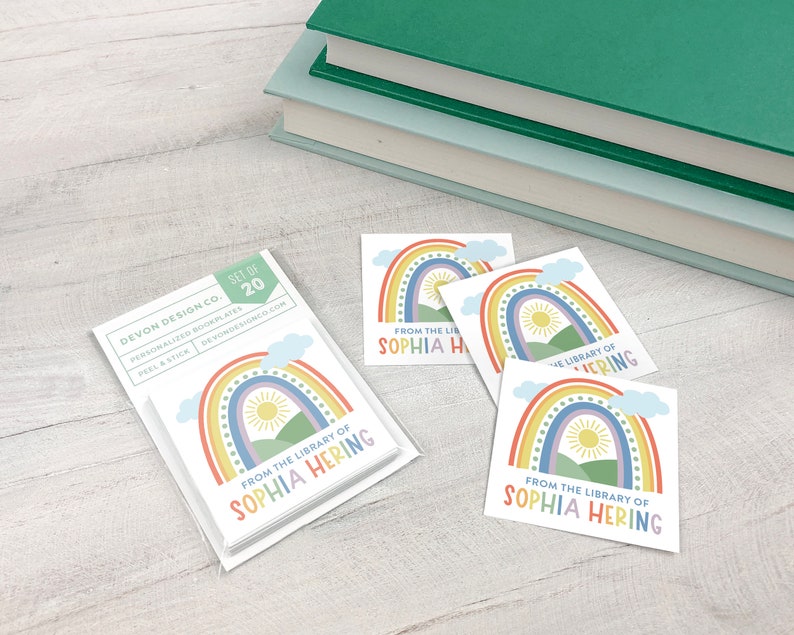 kids rainbow custom bookplates, 2 inch childrens book stickers, rainbow book labels, book club gift, gift for book lovers, gift for teacher image 4