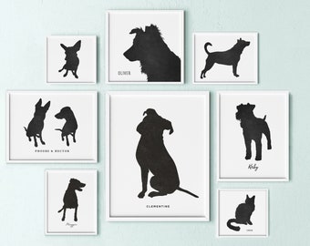 custom pet silhouette art print, personalized pet keepsake gift for dog lover