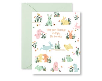 Cute bunny Easter card, Easter blessings card, Funny Easter card  with sweet colorful bunnies, greeting card with envelope, blank on inside