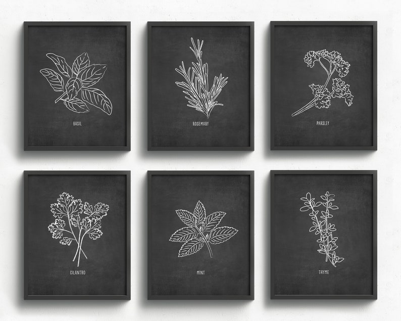 Black and White Herb Art Print Set Farmhouse Decor Kitchen Etsy