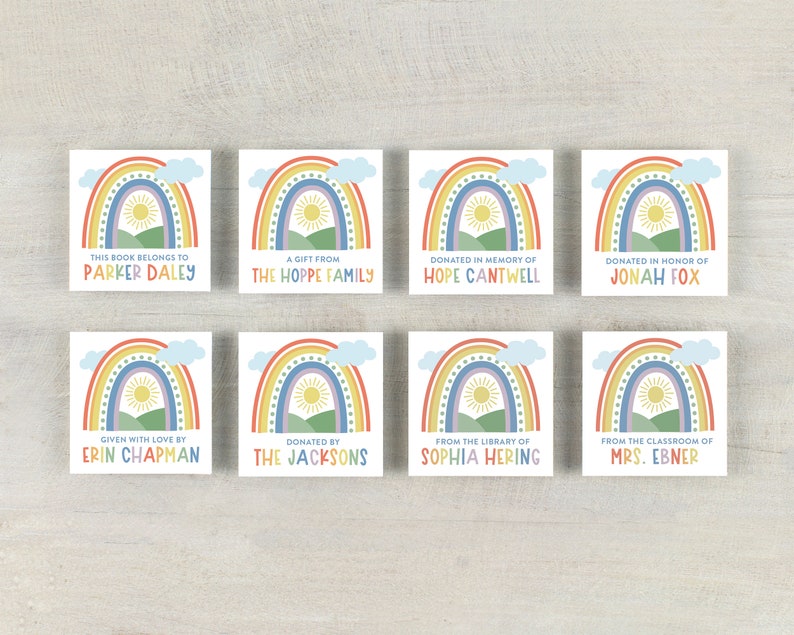 kids rainbow custom bookplates, 2 inch childrens book stickers, rainbow book labels, book club gift, gift for book lovers, gift for teacher image 7