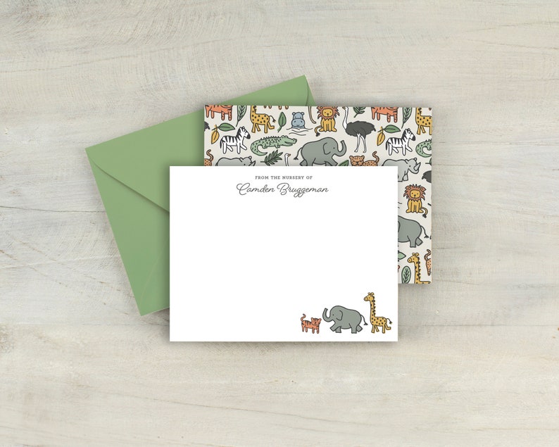 safari animal notecards, nursery notecard set, newborn stationery, baby shower thank you, new baby gift, personalized new mom gift image 8