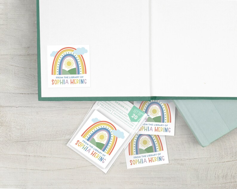 kids rainbow custom bookplates, 2 inch childrens book stickers, rainbow book labels, book club gift, gift for book lovers, gift for teacher image 6