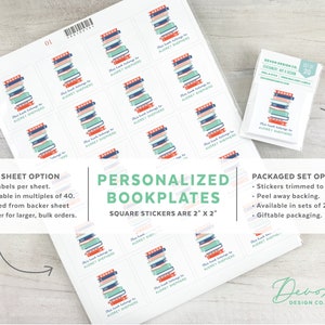 personalized bookplates, 2 inch custom bookplate stickers, set of 20, book club gift, gift for book lover, teacher gift image 2