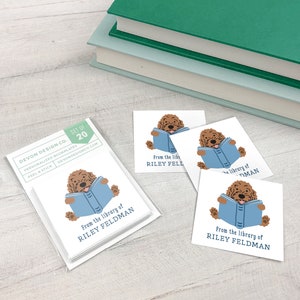 personalized bookplate stickers with doodle dog, 2 inch childrens bookplates with dog, cute kids book label stickers, gift for doodle owner image 4