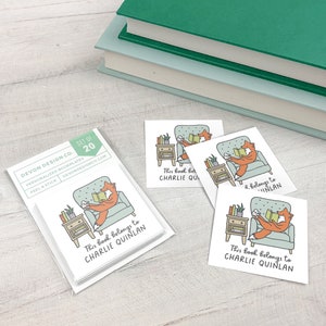 Fox reading book labels, 2 inch childrens custom bookplate stickers, set of 20, book club gift, gift for book lover, gift for teacher image 4