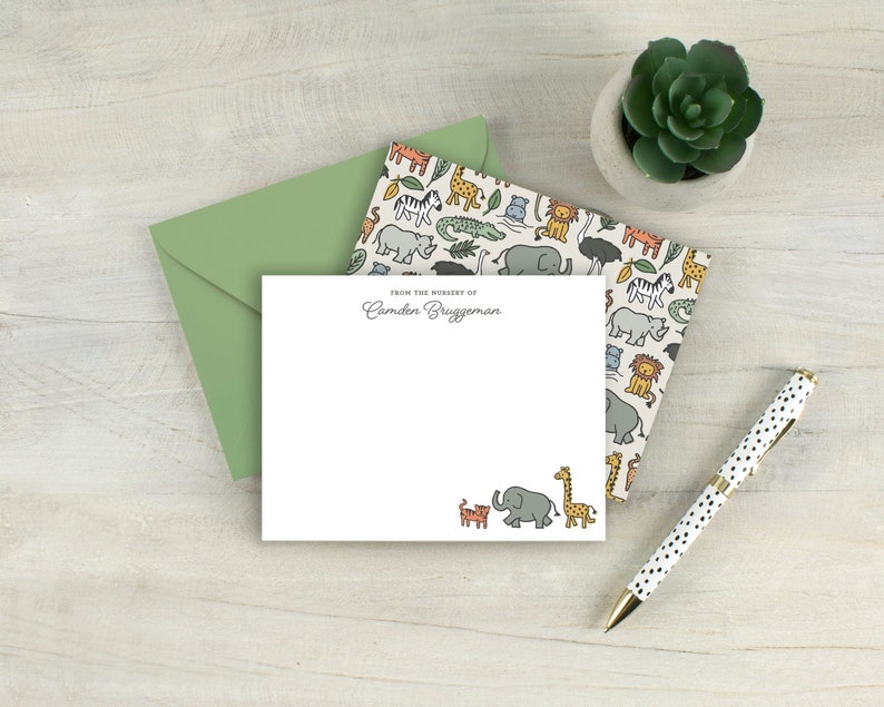 safari animal notecards, nursery notecard set, newborn stationery, baby shower thank you, new baby gift, personalized new mom gift image 9