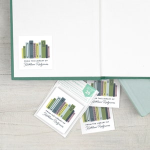 personalized bookplates with colorful books, 2 inch custom book label stickers, sets of 20, book club gift, gift for readers or teacher gift image 6