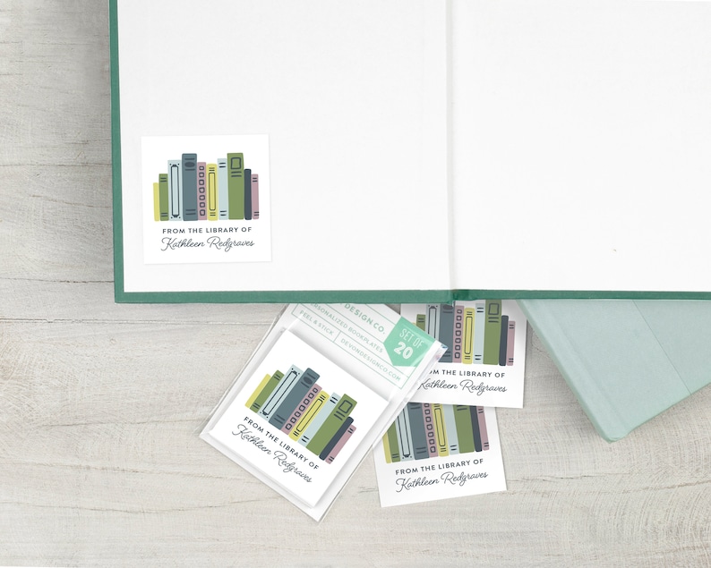 personalized bookplates with colorful books, 2 inch custom book label stickers, sets of 20, book club gift, gift for readers or teacher gift image 6