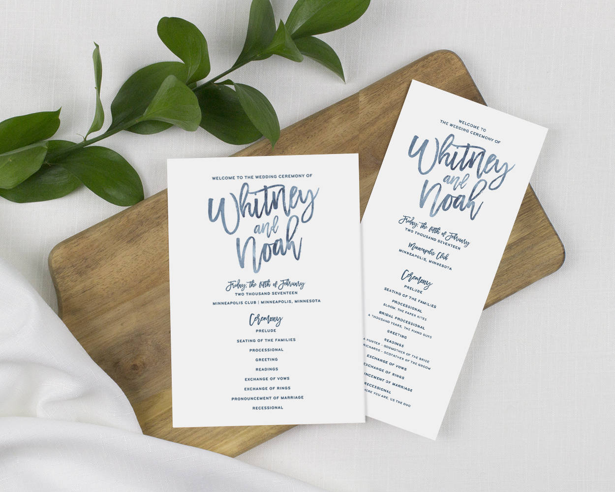 Blue Watercolor Wedding Programs Navy Blue Wedding Blue Etsy