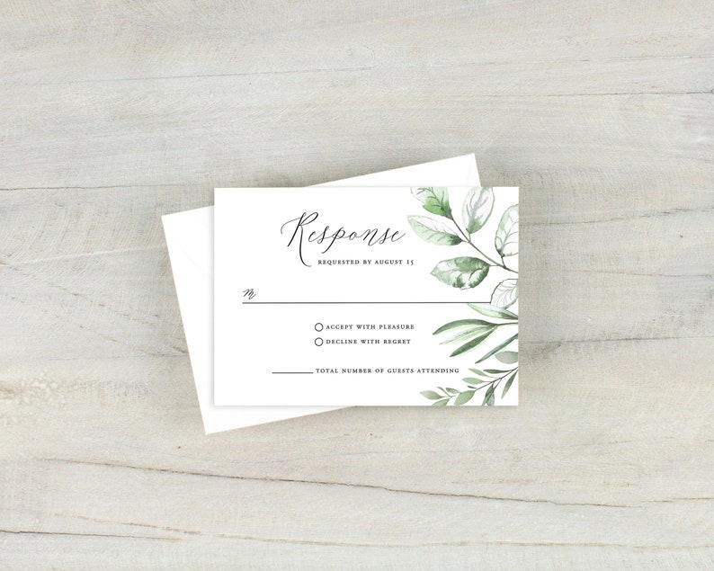 greenery wedding invitations, simple greenery, watercolor boho wedding invitation, woodland, neutral wedding invitation, printed invitations image 7