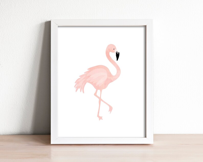 flamingo print, modern nursery art print, flamingo wall art, kids wall art, nursery decor, pink wall decor, girls room decor, tropical print Bild 1