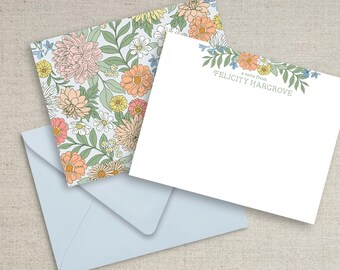 Personalized Floral Notecard Set: Felicity Dahlia Stationery