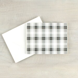 Personalized plaid notecard set, monogram stationery, mens custom stationery, black and white plaid stationery image 5
