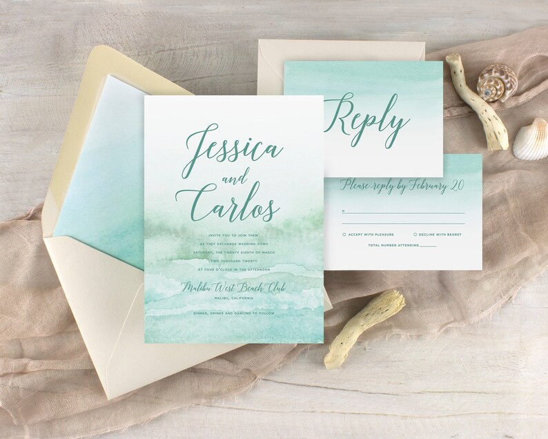 Beach Wedding Invitations Destination Wedding Invitations | Etsy