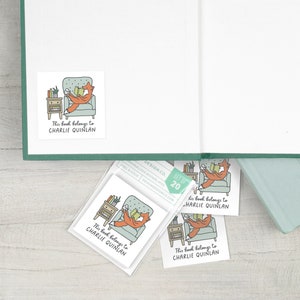 Fox reading book labels, 2 inch childrens custom bookplate stickers, set of 20, book club gift, gift for book lover, gift for teacher image 6