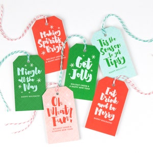 holiday wine bottle tags, christmas gift tags, wine labels, bottle tags, christmas packaging, wine gift tags, set of 12 printed tags Bild 8