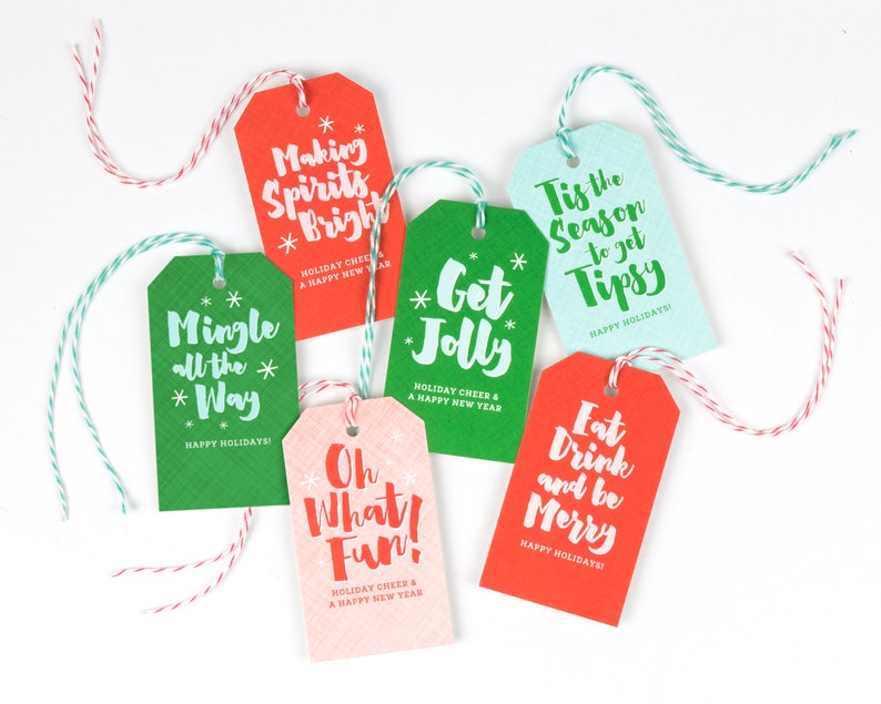 holiday wine bottle tags, christmas gift tags, wine labels, bottle tags, christmas packaging, wine gift tags, set of 12 printed tags image 8