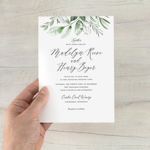 greenery wedding invitations, simple greenery, watercolor boho wedding invitation, woodland, neutral wedding invitation, printed invitations image 6