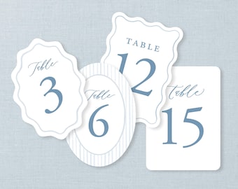 Printed Table Numbers, Blue and White event table signage, wedding reception table number cards, 119B