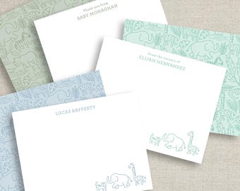 safari animal flat notecards, baby notecard set, cute baby thank you cards, newborn stationery,  baby shower thank you cards, new mom gift