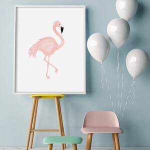 flamingo print, modern nursery art print, flamingo wall art, kids wall art, nursery decor, pink wall decor, girls room decor, tropical print Bild 3