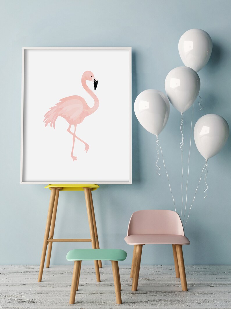 flamingo print, modern nursery art print, flamingo wall art, kids wall art, nursery decor, pink wall decor, girls room decor, tropical print Bild 3