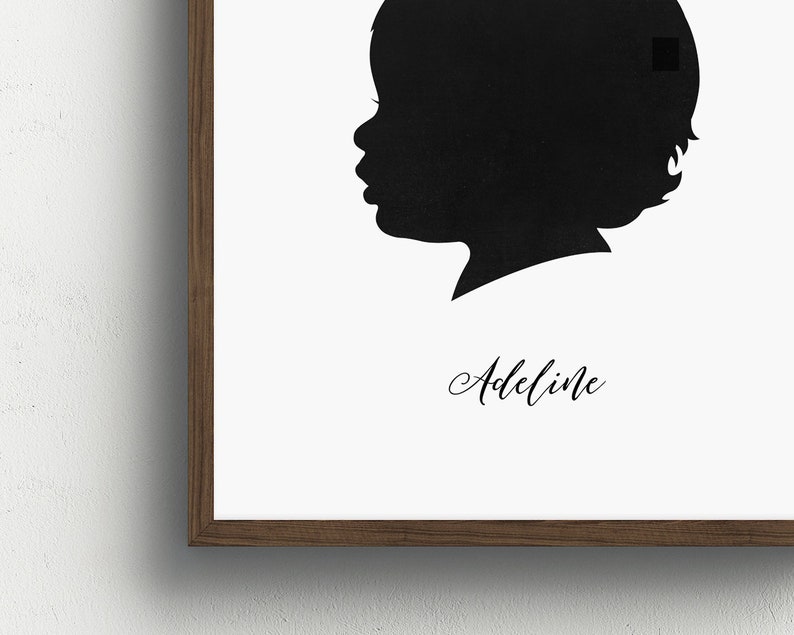 custom silhouette portrait, custom christmas gift for mom, black and white silhouette print, grandparents gift, family keepsake art print image 5