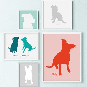 dog silhouette portrait, pet silhouette, dog lover gift personalized, dog mom gift, gift under 40, pet keepsake memorial, unframed print