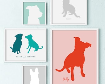 dog silhouette portrait, pet silhouette, dog lover gift personalized, dog mom gift, gift under 40, pet keepsake memorial, unframed print