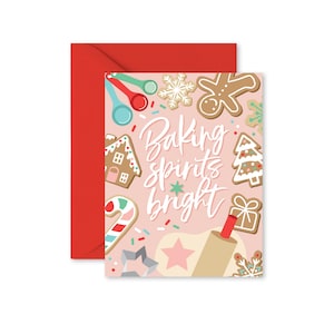 Baking Spirits Bright, carte de vœux, carte de vœux festive biscuit de Noël, carte de Noël pour voisin, carte pliée avec enveloppe