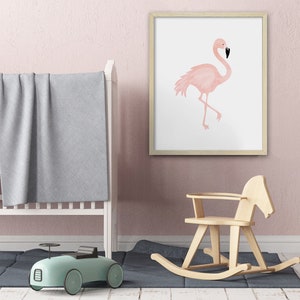 flamingo print, modern nursery art print, flamingo wall art, kids wall art, nursery decor, pink wall decor, girls room decor, tropical print Bild 5