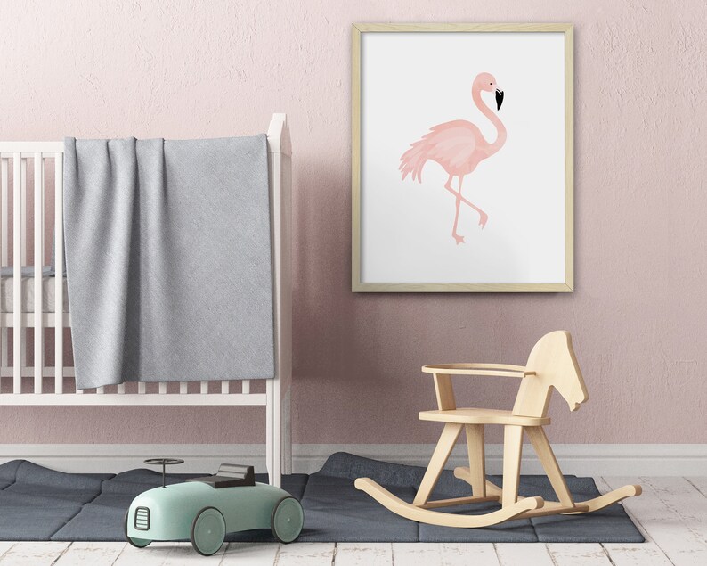 flamingo print, modern nursery art print, flamingo wall art, kids wall art, nursery decor, pink wall decor, girls room decor, tropical print Bild 5