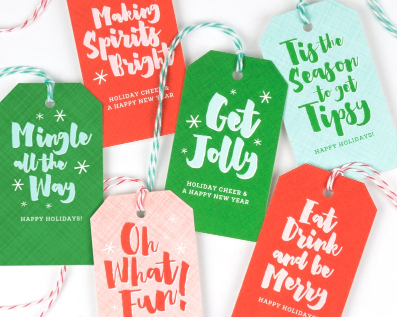 holiday wine bottle tags, christmas gift tags, wine labels, bottle tags, christmas packaging, wine gift tags, set of 12 printed tags Bild 9