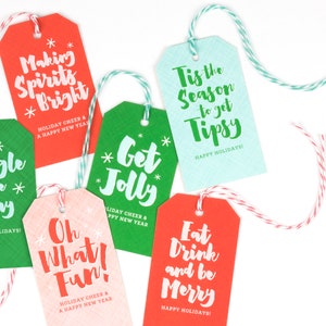 holiday wine bottle tags, christmas gift tags, wine labels, bottle tags, christmas packaging, wine gift tags, set of 12 printed tags Bild 2