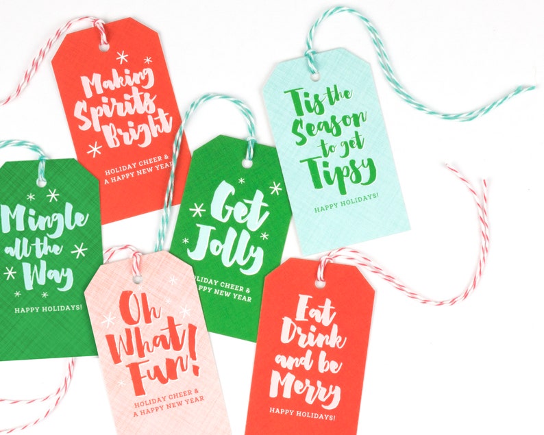 holiday wine bottle tags, christmas gift tags, wine labels, bottle tags, christmas packaging, wine gift tags, set of 12 printed tags Bild 2