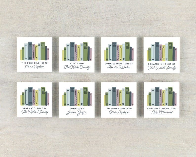 personalized bookplates with colorful books, 2 inch custom book label stickers, sets of 20, book club gift, gift for readers or teacher gift image 7