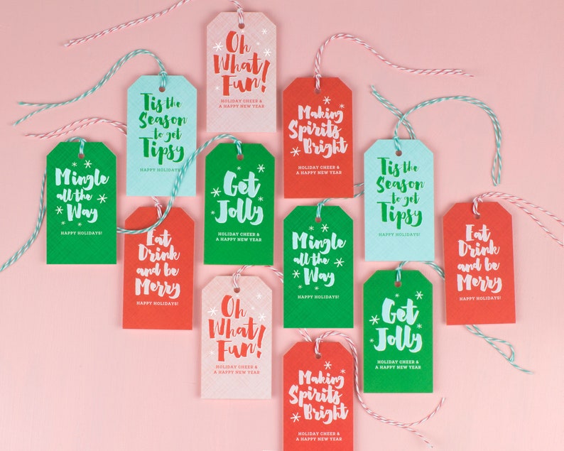 holiday wine bottle tags, christmas gift tags, wine labels, bottle tags, christmas packaging, wine gift tags, set of 12 printed tags Bild 7